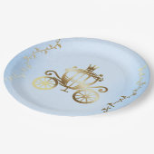 エレガントなゴールドの馬車 青い絵本 王室 ペーパープレート (アングル)