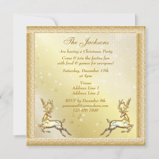 エレガントなゴールドの鹿 クラッシークリスマスパーティー 招待状 (裏面)