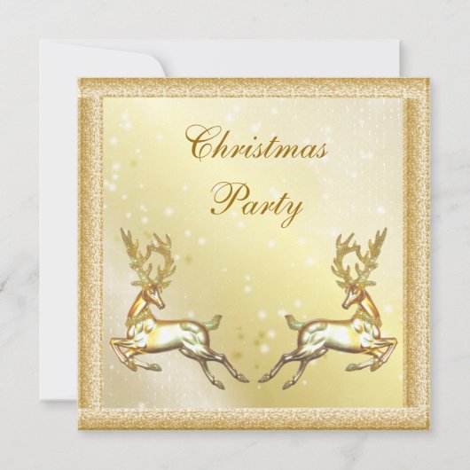 エレガントなゴールドの鹿 クラッシークリスマスパーティー 招待状 (正面)