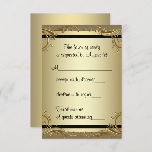 エレガントなゴールドの50周年結婚記念日パーティー 出欠カード (正面/裏面)