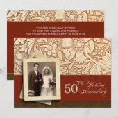 エレガントなゴールドの50周年記念写真招待状 招待状 (正面/裏面)