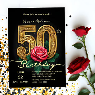 エレガントなゴールドの50歳の誕生日 招待状