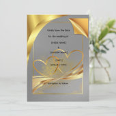 エレガントなゴールドのSave the Dateカード | ラグジュアリーウェディング 招待状 (スタンド正面)