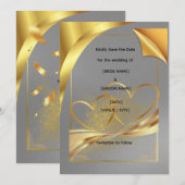 エレガントなゴールドのSave the Dateカード | ラグジュアリーウェディング 招待状 (正面/裏面)