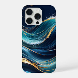 エレガントなゴールドアクセントの海洋波 iPhone 15 PROケース