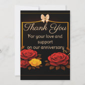 エレガントなゴールドアニバーサリーの赤いバラ サンキューカード (正面)