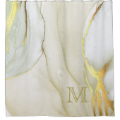 エレガントなゴールドインク抽象パターン モノグラム シャワーカーテン (正面)