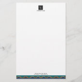 エレガントなゴールドウェーブブルーテールロゴビジネス 便箋 (正面)