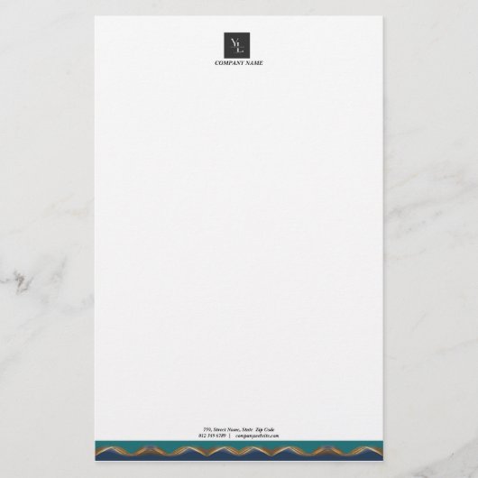 エレガントなゴールドウェーブブルーテールロゴビジネス 便箋 (正面)