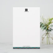 エレガントなゴールドウェーブブルーテールロゴビジネス 便箋 (スタンド正面)