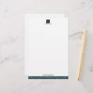 エレガントなゴールドウェーブブルーテールロゴビジネス 便箋