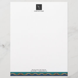 エレガントなゴールドウェーブ ブルー ティール ビジネスロゴ付き レターヘッド