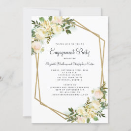 エレガントなゴールドエンゲージメントパーティー結婚式の花 招待状