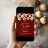 エレガントなゴールドオーナメント付き企業クリスマスパーティ 招待状