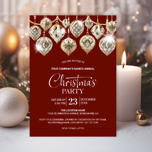 エレガントなゴールドオーナメント付き企業クリスマスパーティ 招待状
