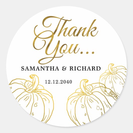 エレガントなゴールドカボチャ秋の結婚式ありがとう ラウンドシール (正面)