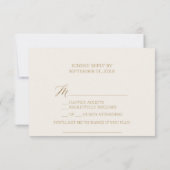 エレガントなゴールドカリグラフィーアイボリーソングRSVPカード 出欠カード (裏面)