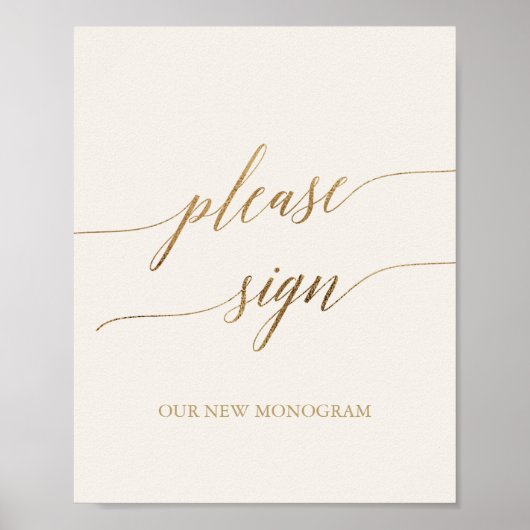 エレガントなゴールドカリグラフィーアイボリープリーズサイン ポスター (正面)