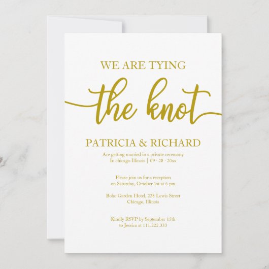 エレガントなゴールドカリグラフィーエロープメントウェディング 招待状 (正面)