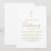 エレガントなゴールドカリグラフィークロス洗礼式の招待状 招待状 (正面/裏面)