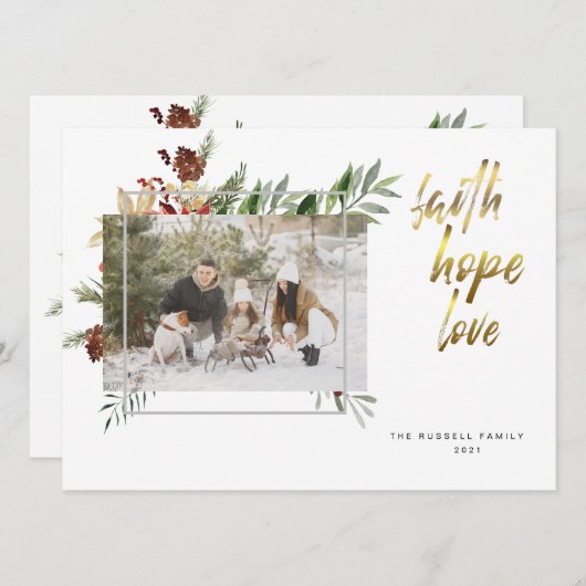 エレガントなゴールドカリグラフィー3枚写真クリスマス シーズンカード