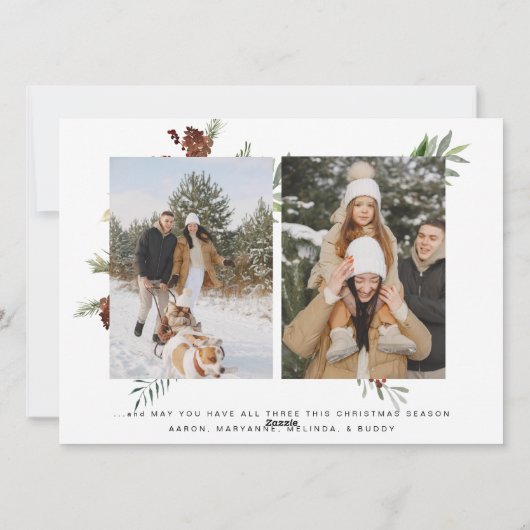 エレガントなゴールドカリグラフィー3枚写真クリスマス シーズンカード (裏面)