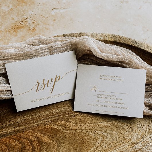 エレガントなゴールドカリグラフィー ソングリクエスト RSVP カード