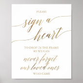 エレガントなゴールドカリグラフィー ハートにサインを ポスター (正面)