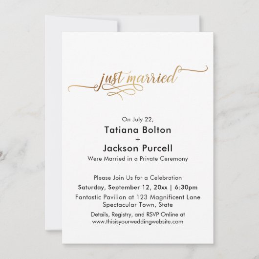 エレガントなゴールドカリグラフィー 結婚式の受付 招待状 (正面)