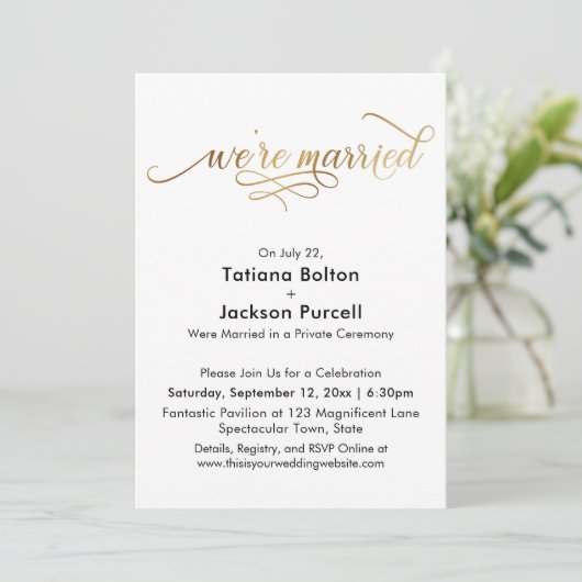 エレガントなゴールドカリグラフィー 結婚式の受付 招待状 (スタンド正面)