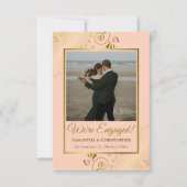 エレガントなゴールドカールズ オンコーラルピーチ フォトエンゲージメント 案内状 (正面)