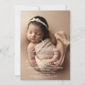 エレガントなゴールドクロスオーバーフォト洗礼 招待状 (正面)