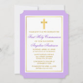 エレガントなゴールドクロスバイオレット初聖体拝領 招待状 (正面)