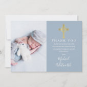 エレガントなゴールドクロス写真シグネチャースクリプト洗礼 サンキューカード (正面)