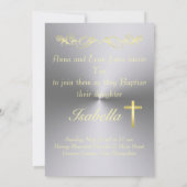 エレガントなゴールドクロス 洗礼（せん礼） 金属の背景 招待状 (裏面)