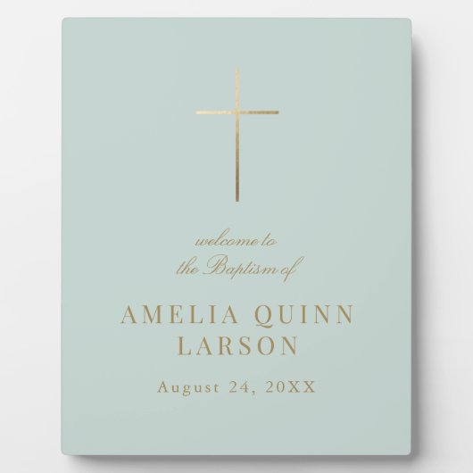 エレガントなゴールドクロス 洗礼 誕生歓迎 フォトプラーク (正面)