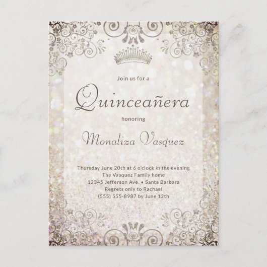 エレガントなゴールドグリッターのキンセアニェラ 15歳の誕生日 ポストカード (正面)