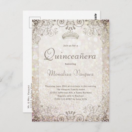 エレガントなゴールドグリッターのキンセアニエラ 15歳の誕生日 ポストカード (正面/裏面)