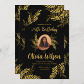 エレガントなゴールドグリッターのキンセアニエラ 25歳の誕生日パーティー ウェディング 招待状 (正面/裏面)