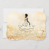 エレガントなゴールドグリッターのボケ、シルエットのブライズメイド 招待状 (正面)