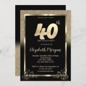 エレガントなゴールドグリッターオンブレ 40歳の誕生日パーティー 招待状 (正面/裏面)