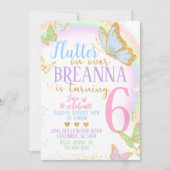 エレガントなゴールドグリッターバタフライバースデーパーティー 招待状 (正面)