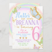 エレガントなゴールドグリッターバタフライバースデーパーティー 招待状 (正面/裏面)