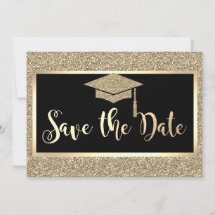 エレガントなゴールドグリッター卒業式 Save The Date セーブザデート