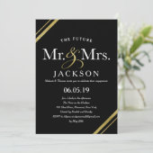 エレガントなゴールドグリッター未来のミスター＆ミセス。エンゲージメント 招待状 (スタンド正面)