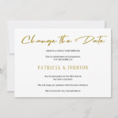 エレガントなゴールドグリッター結婚式の日程変更 セーブザデート (正面)