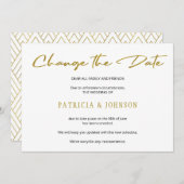 エレガントなゴールドグリッター結婚式の日程変更 セーブザデート (正面/裏面)
