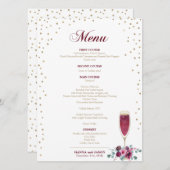 エレガントなゴールドグリッター バーガンディ フラワーズ メニュー (正面/裏面)