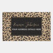 エレガントなゴールドグリッター ブラック レオパードプリント 長方形シール (正面)