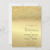 エレガントなゴールドグリッター ボケ ウェディング招待状 招待状 (正面)